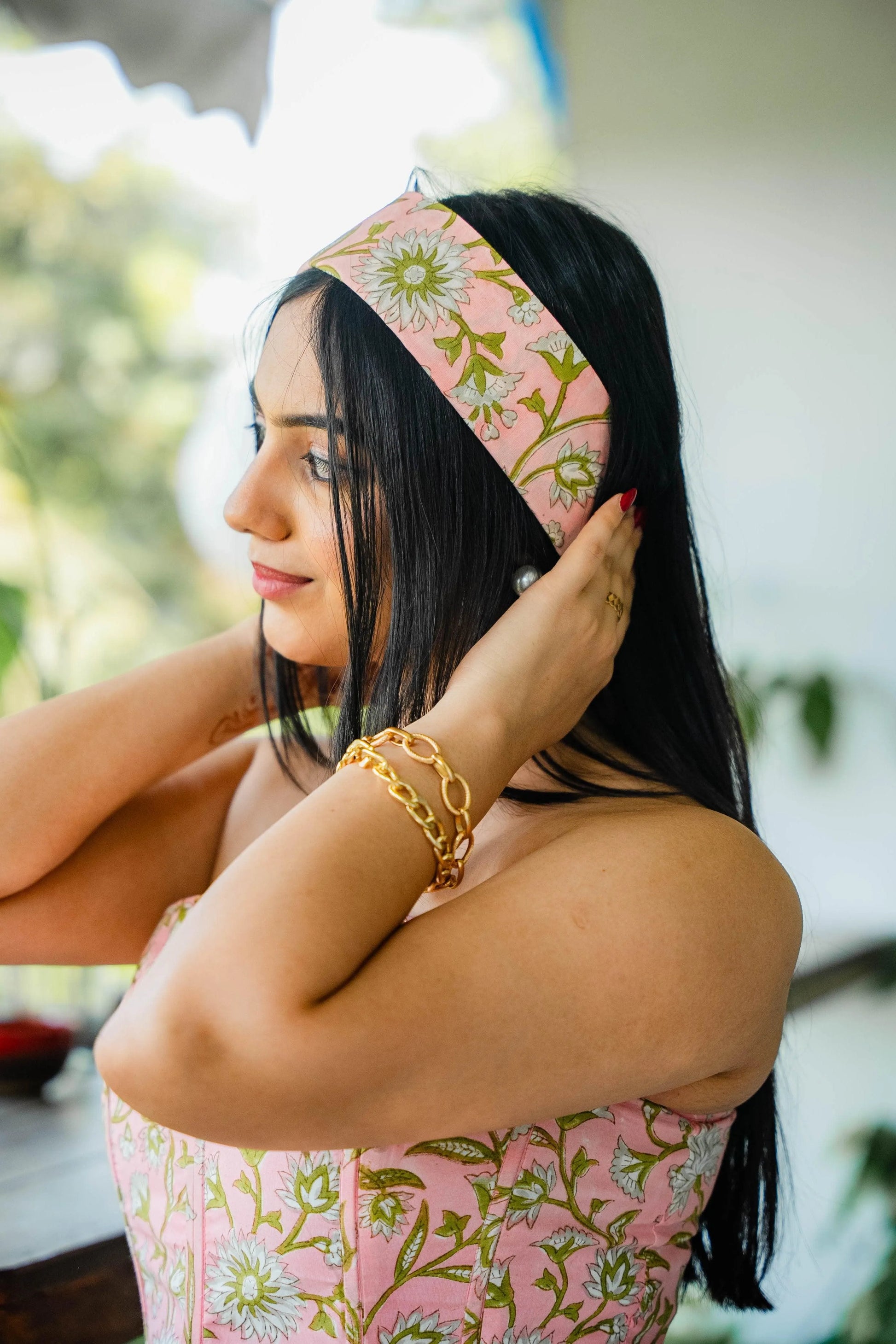 Pink Floral Head Scarf - Odhanon