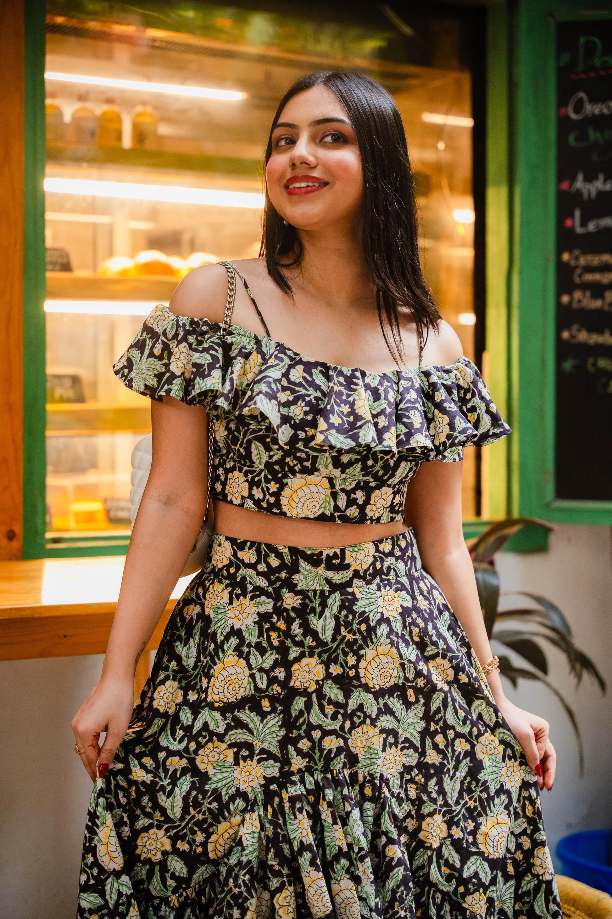 Black Floral Ruffle Coords - Odhanon