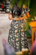 Black Floral Ruffle Skirt and hand block cotton