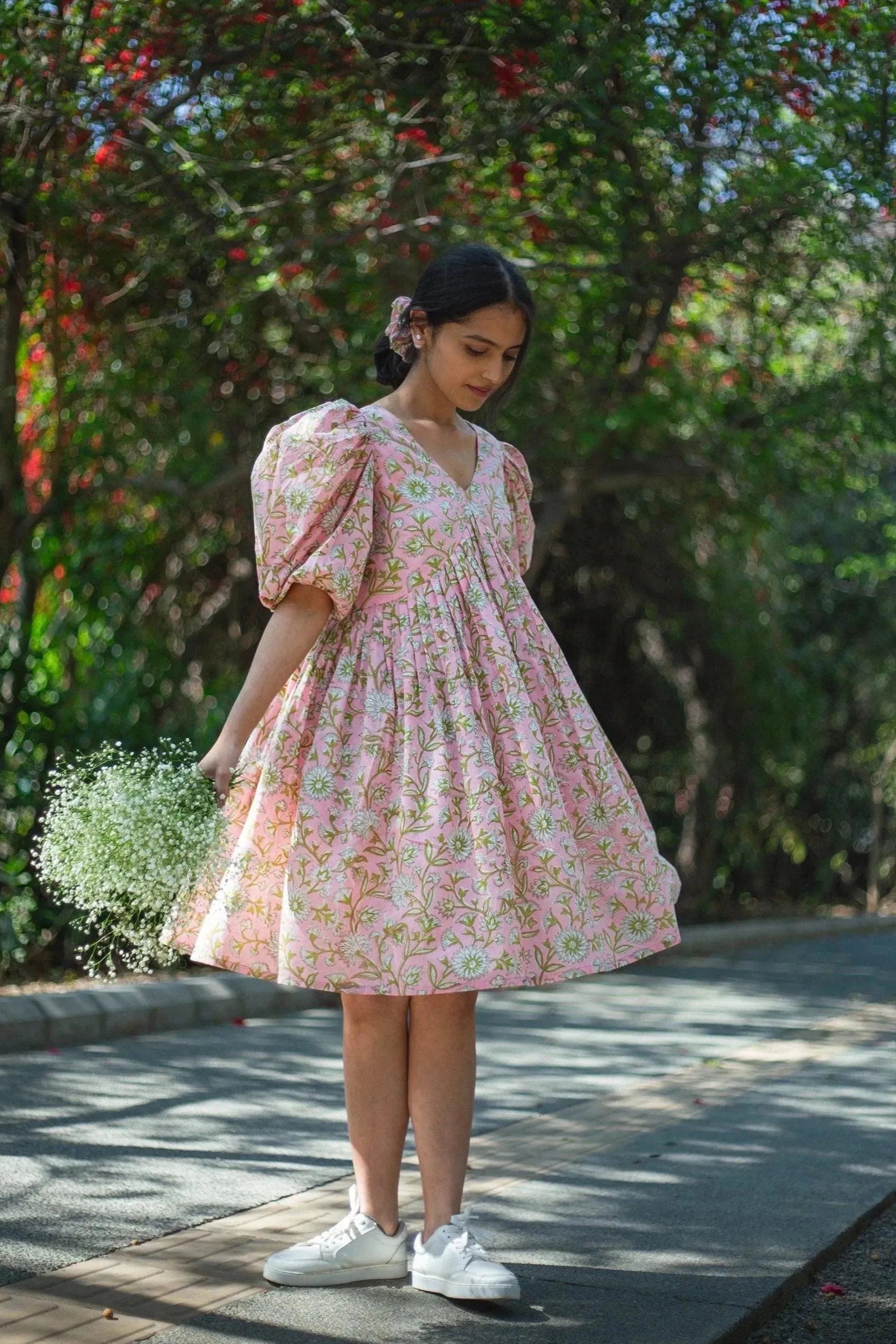 Pink Florals Short Dress - Odhanon