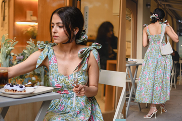 Green Floral Printed Dress Banner from Odhanon