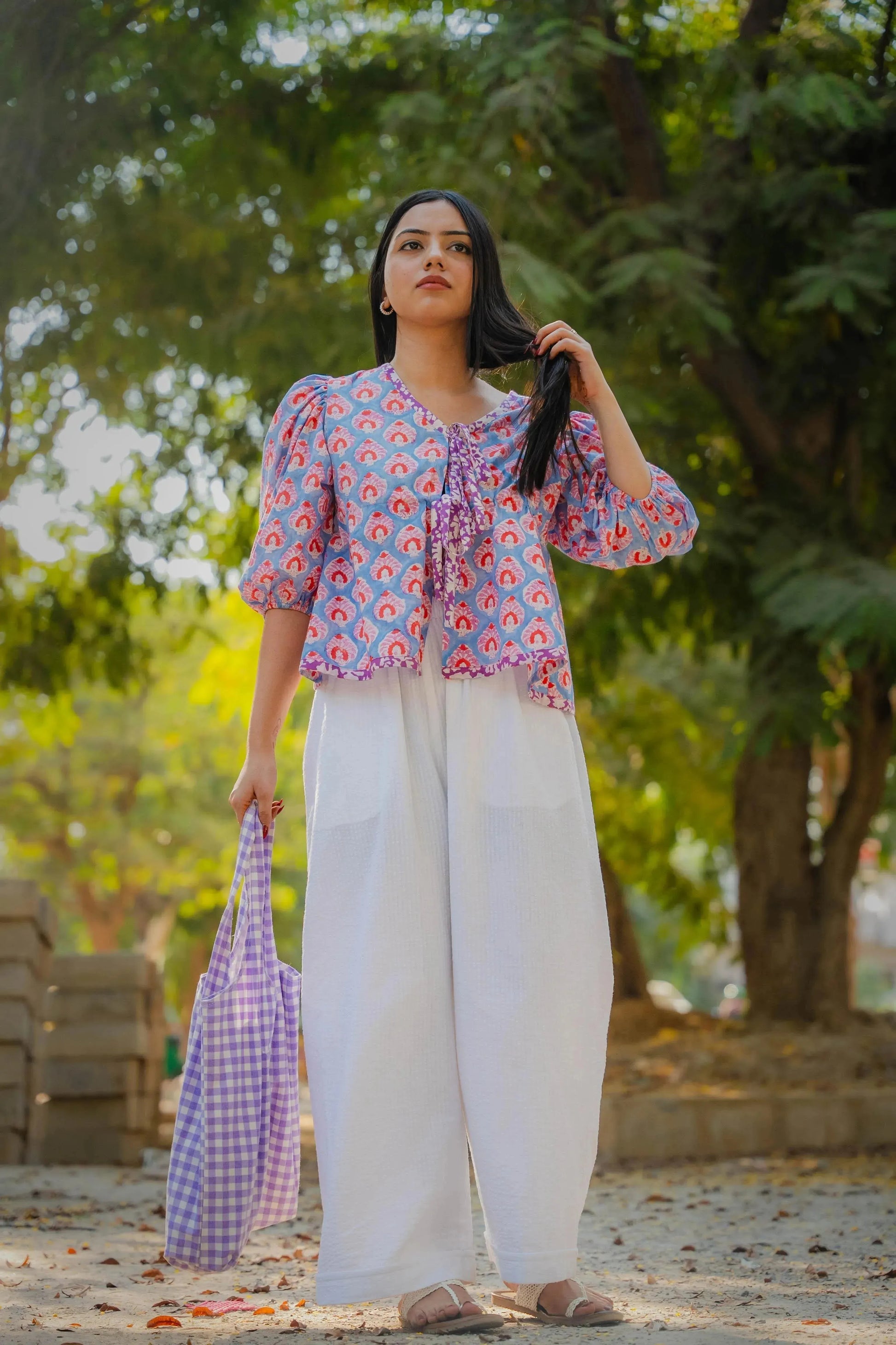 Blue Tie-Up Cotton Top - Odhanon