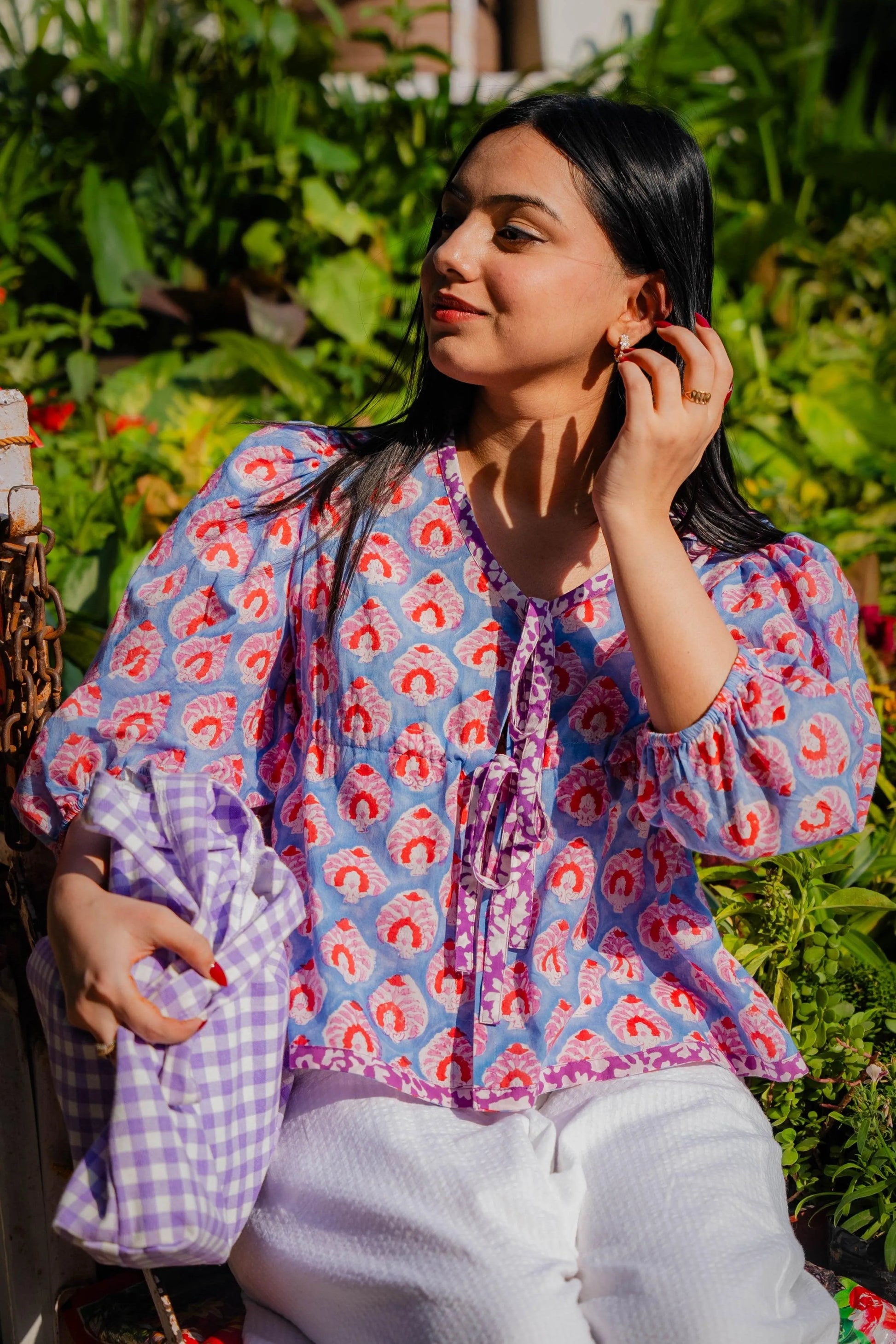 Blue Tie-Up Cotton Top - Odhanon