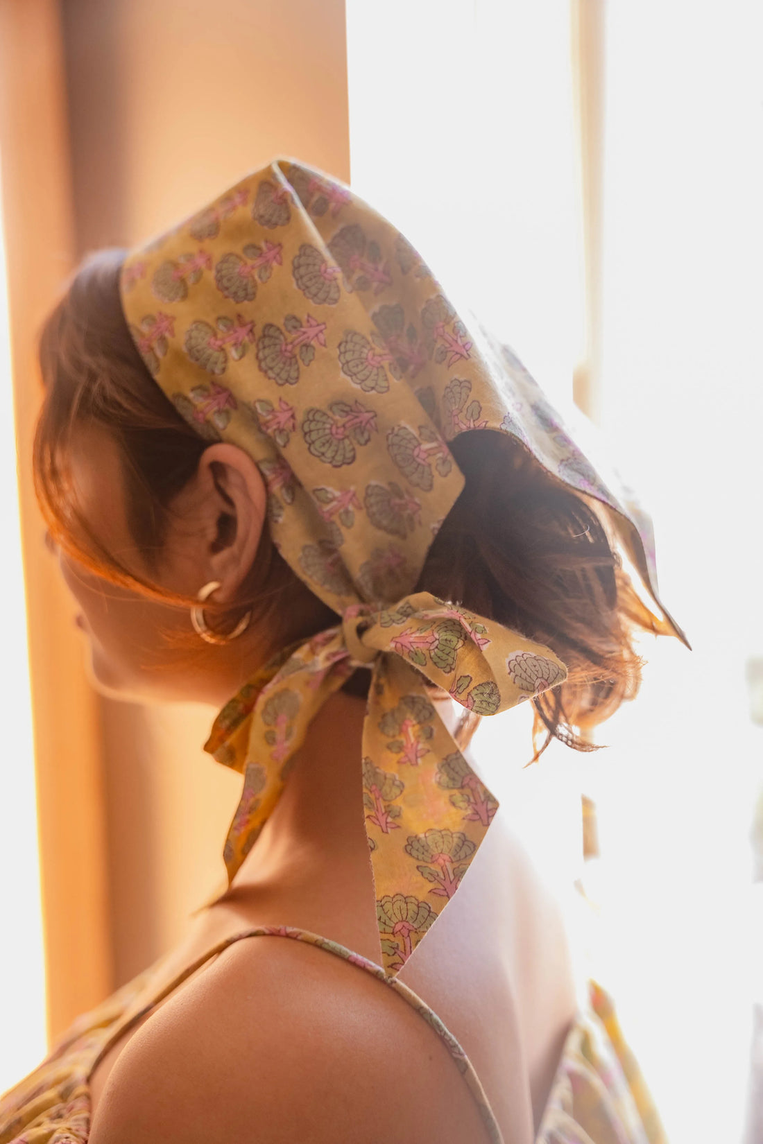 Green Butta Head Wrap and Floral Print Head Scarf for Women