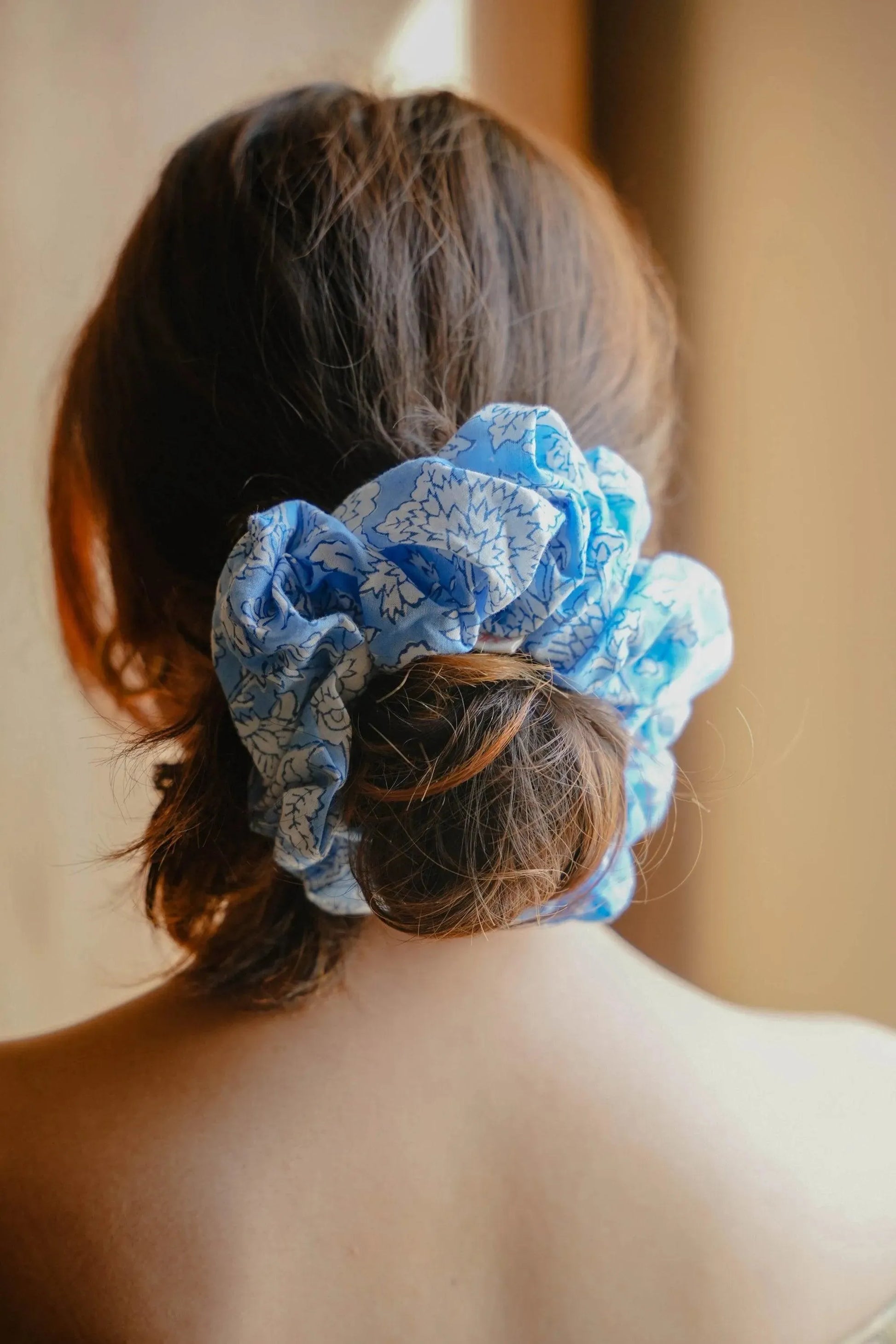 Blue Floral Cotton Scrunchie - Odhanon