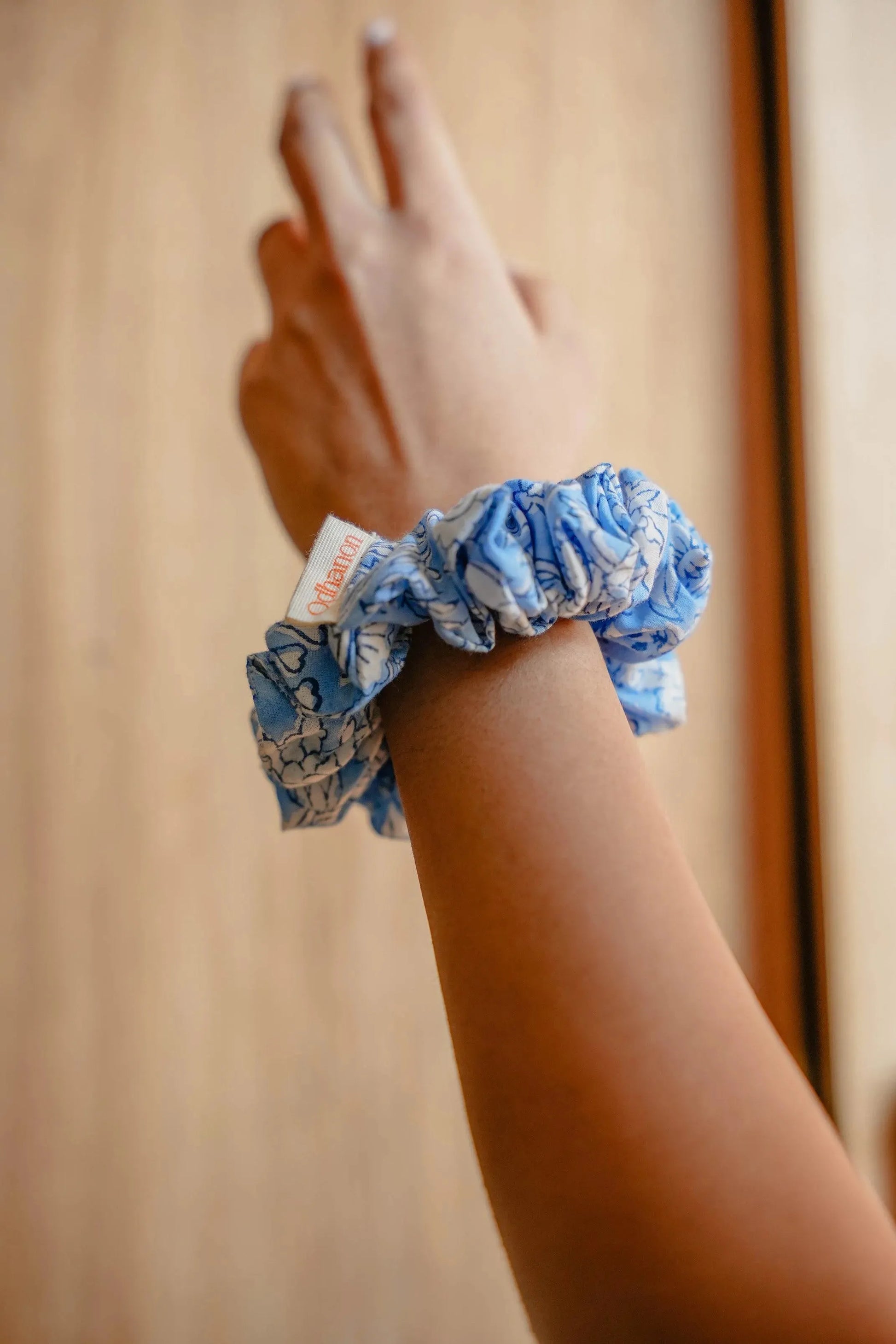 Blue Floral Cotton Scrunchie - Odhanon