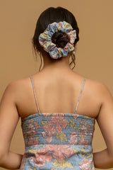 Blue Big Florals Scrunchie
