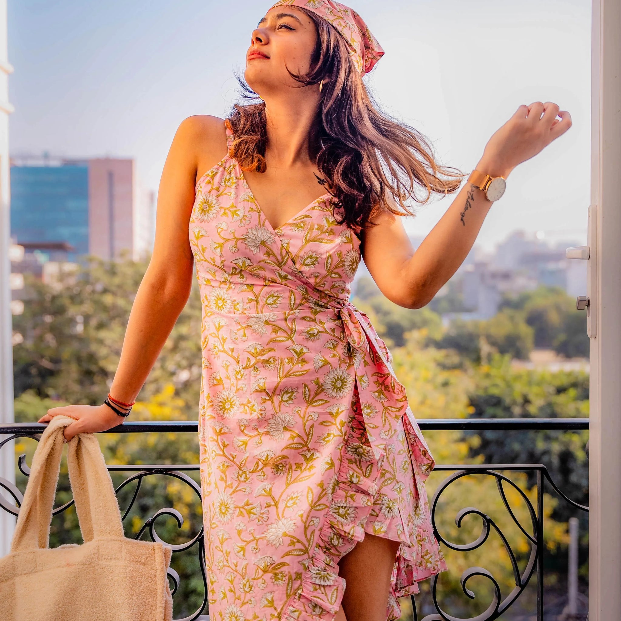 Pink Floral Wrap Dress - Odhanon