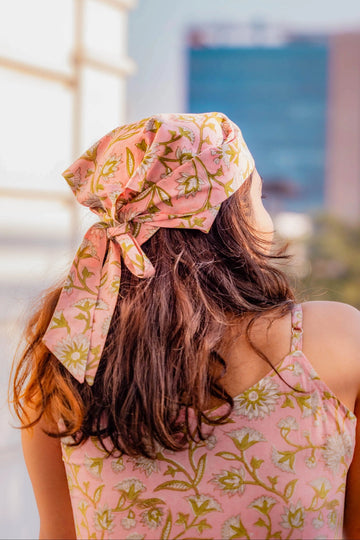 Pink Floral Head Scarf - Odhanon