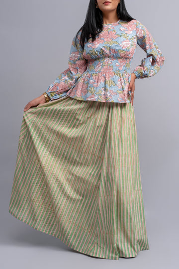 Green Striped Maxi Skirt