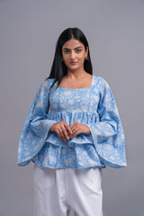 Blue Floral Peplum Top