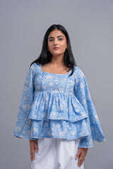 Blue Floral Peplum Top