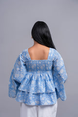 Blue Floral Peplum Top