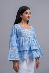 Blue Floral Peplum Top