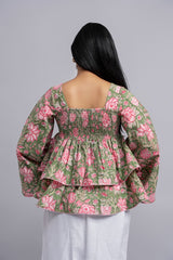 Green Floral Peplum Top