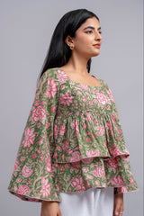 Green Floral Peplum Top