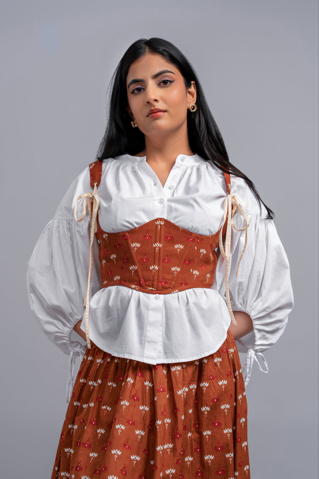 Bust Corset in Brown Print