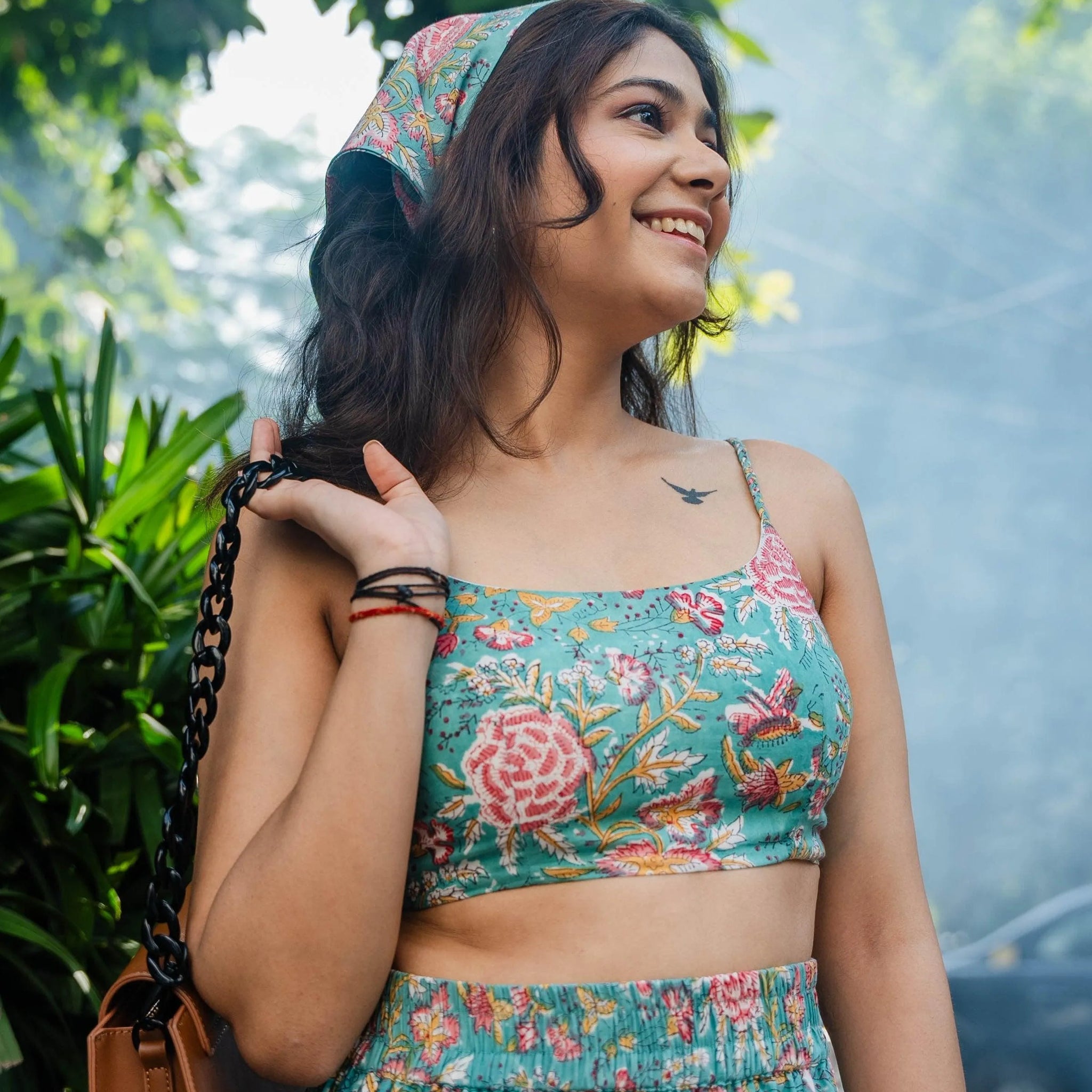 Green Floral Crop Top - Odhanon