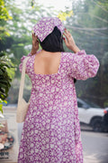 Purple Flared Floral Dress - Odhanon
