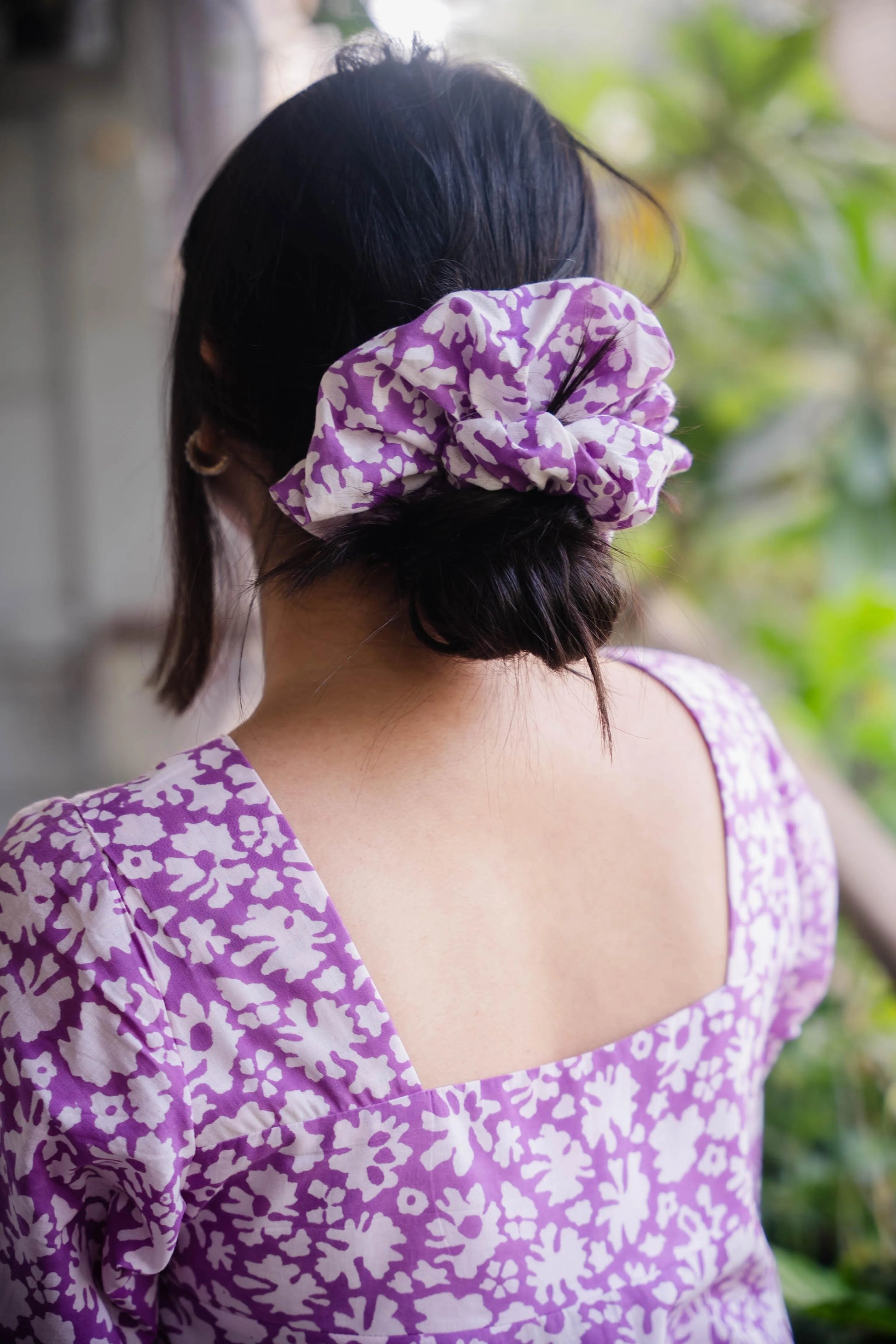 Purple Flared Floral Dress - Odhanon