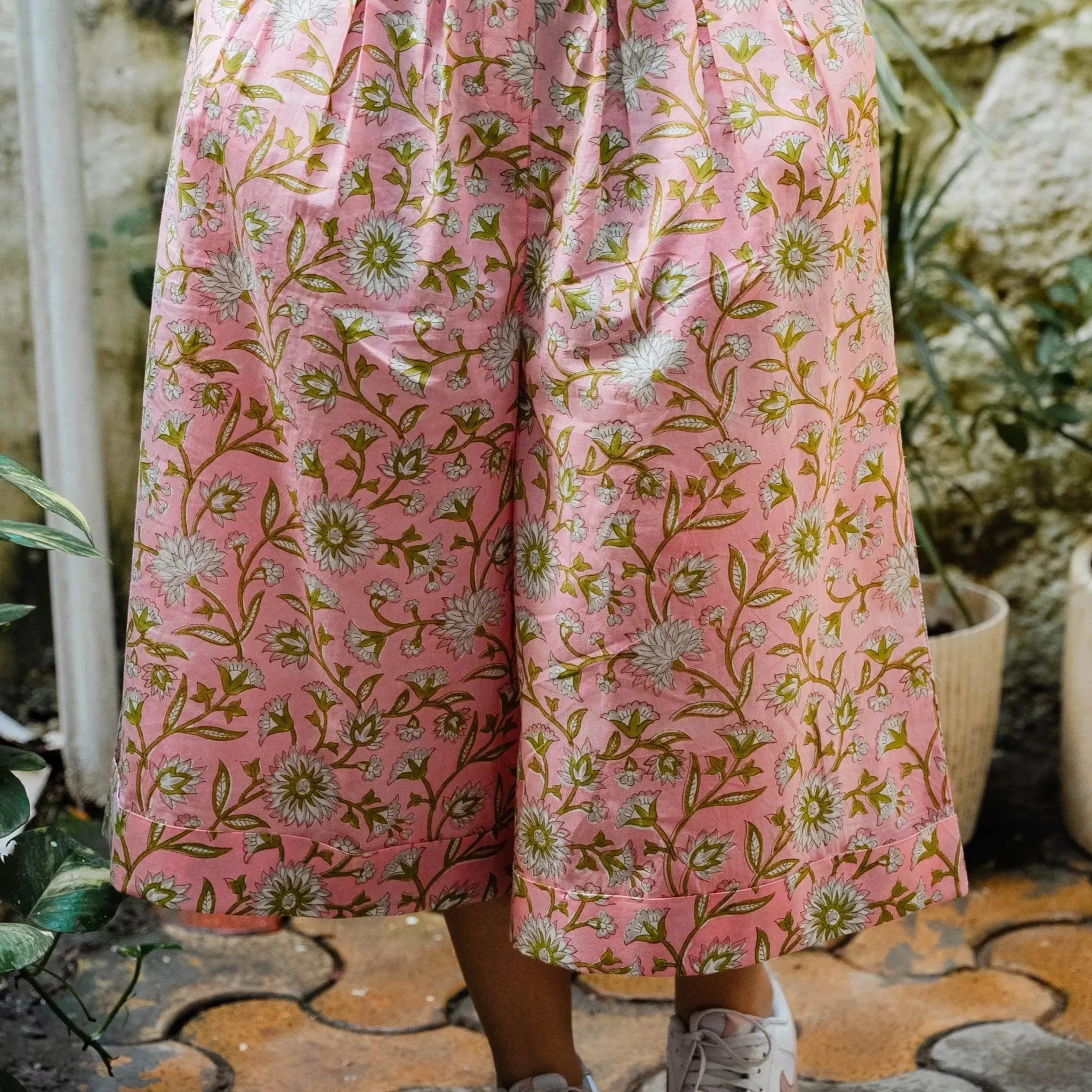 Shop Pink Floral Wide Leg Culottes - Odhanon