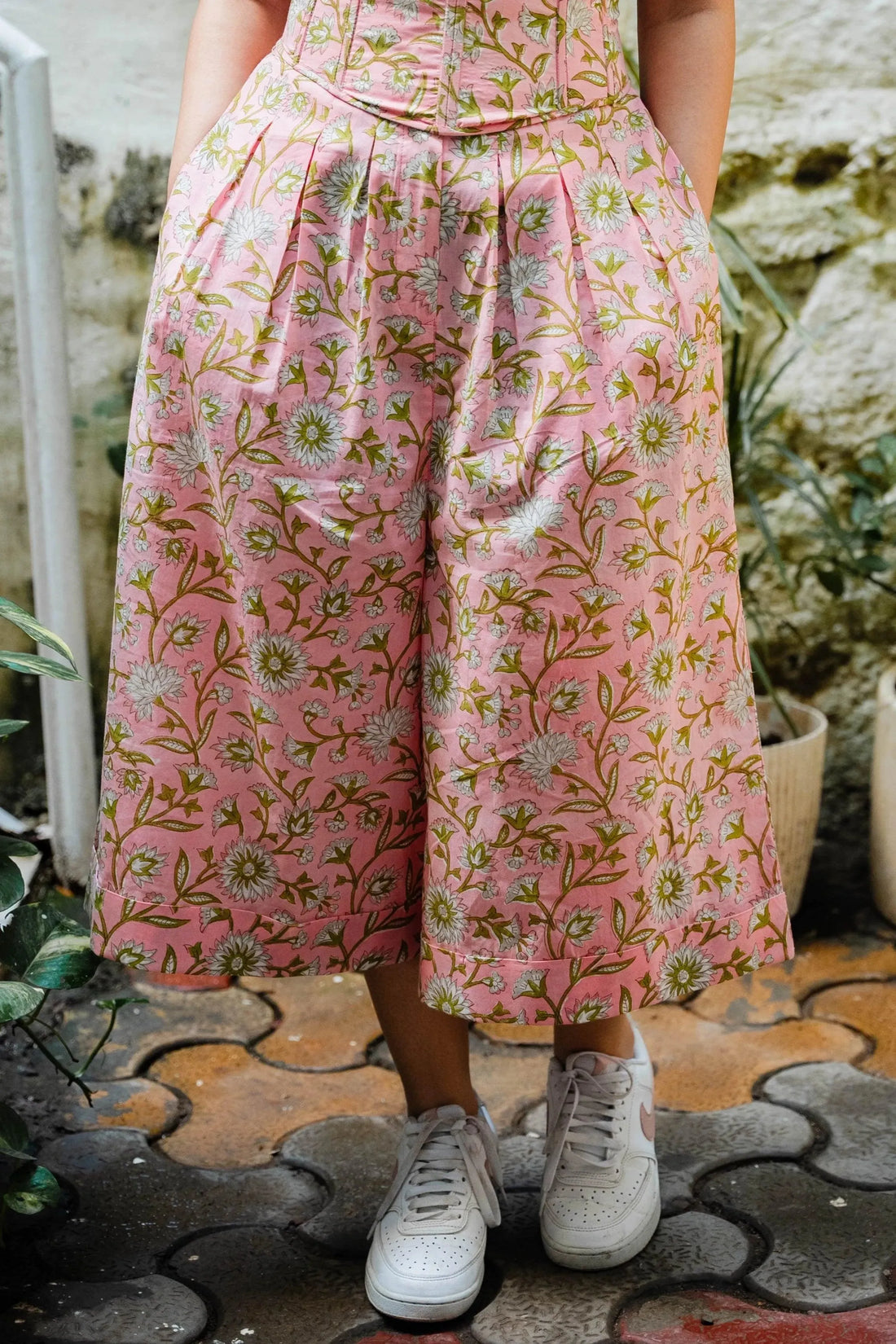Shop Pink Floral Wide Leg Culottes - Odhanon