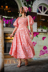 Peach Floral Corset Dress - Odhanon