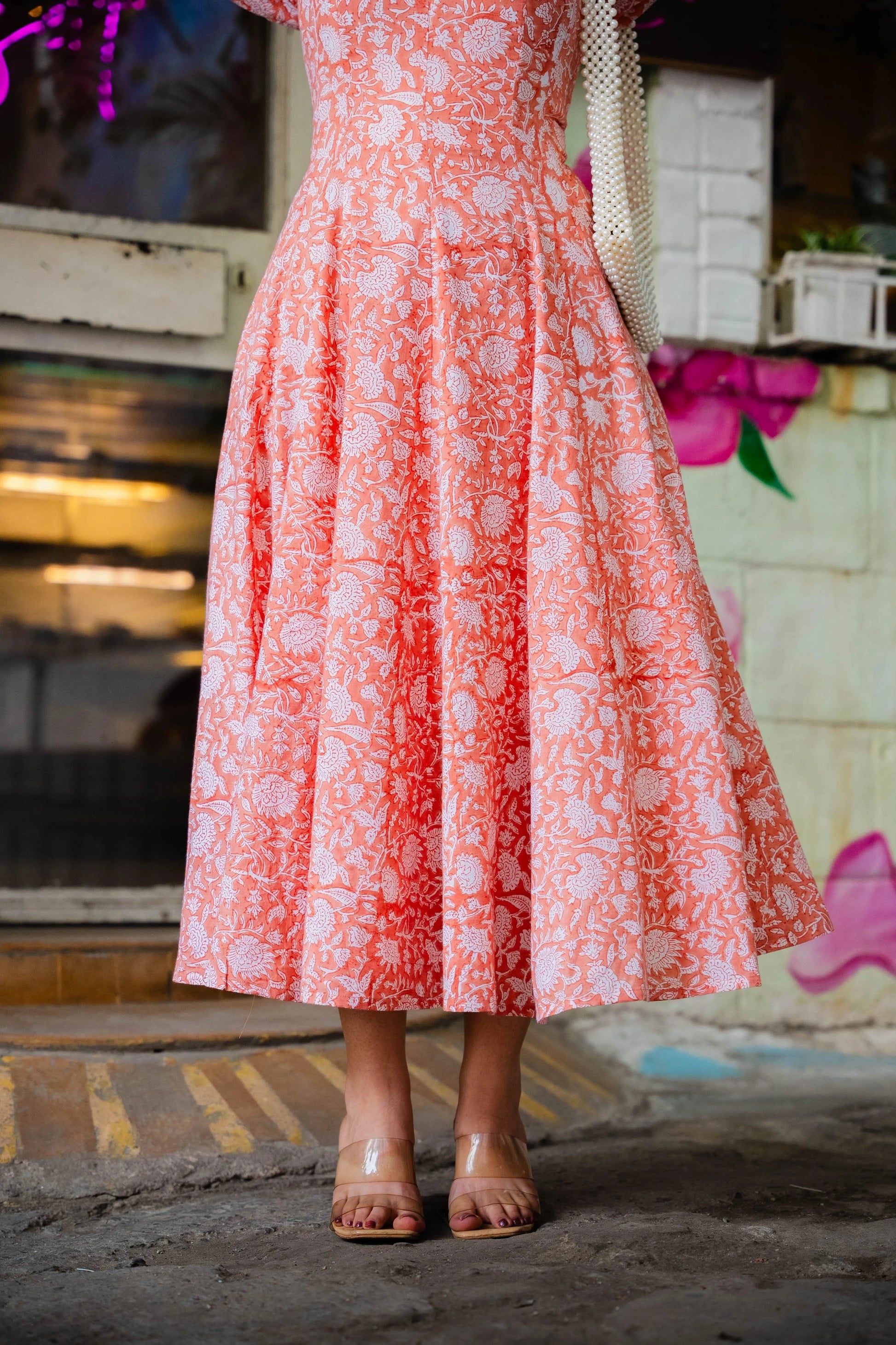 Peach Floral Corset Dress - Odhanon