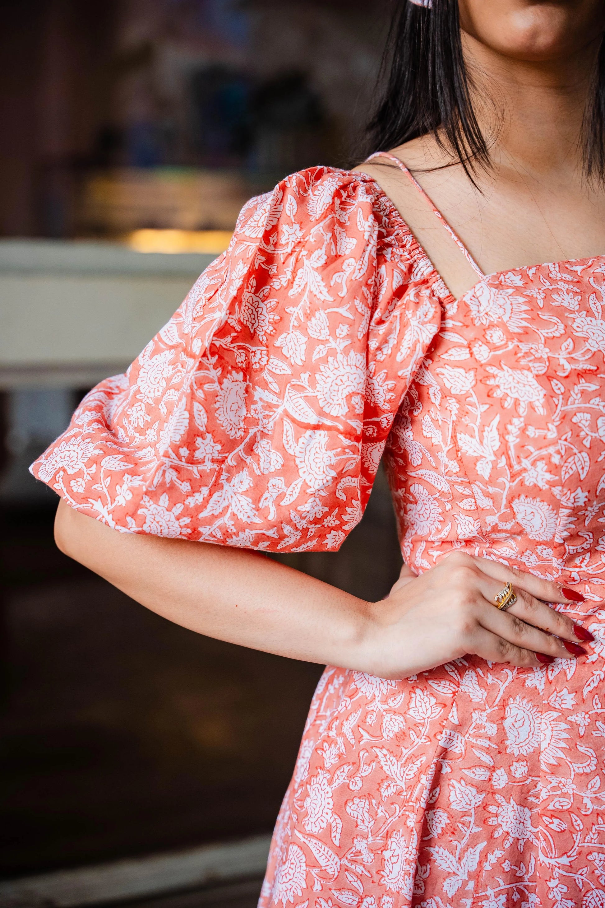 Peach Floral Corset Dress - Odhanon