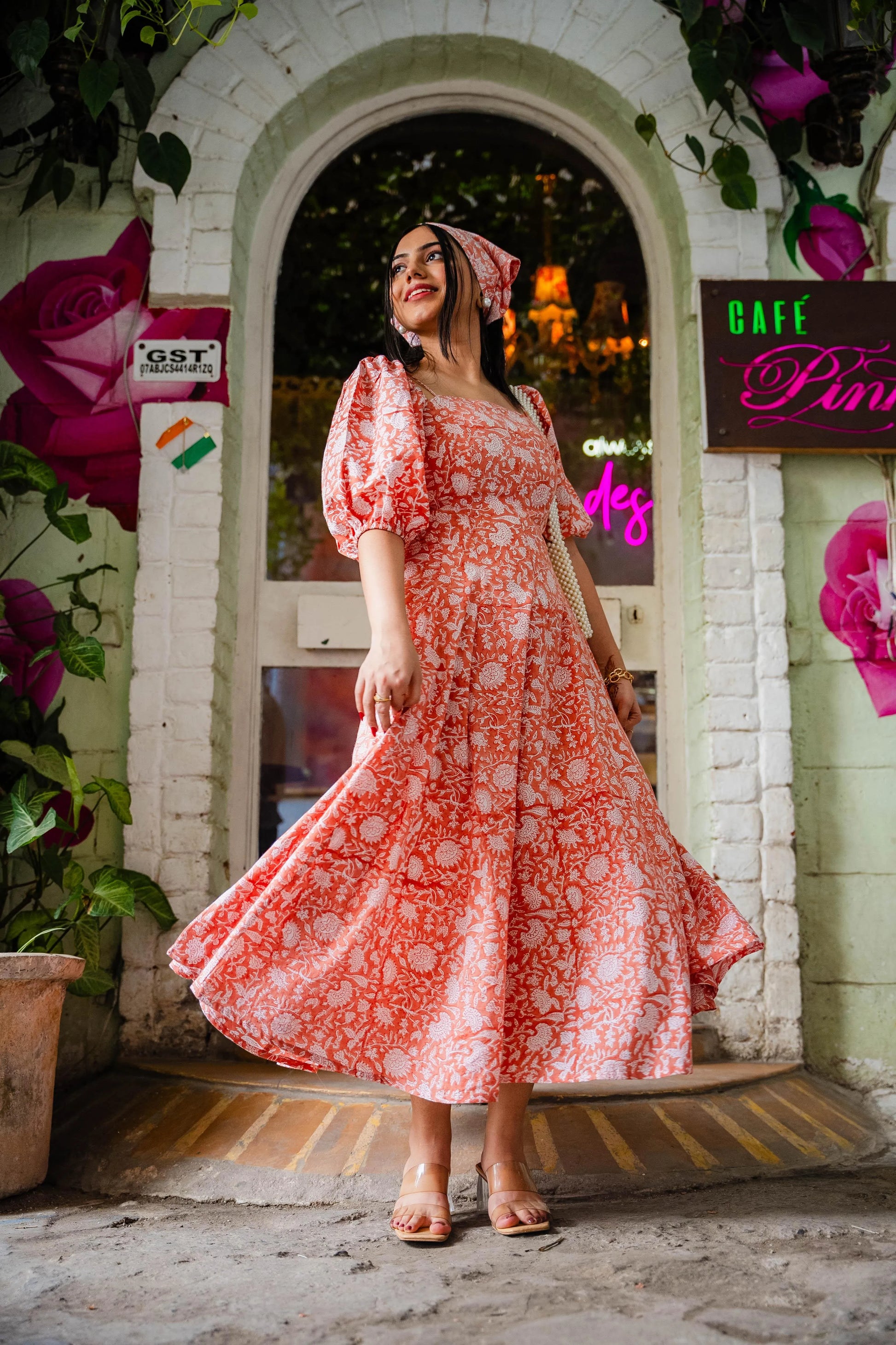 Peach Floral Corset Dress - Odhanon