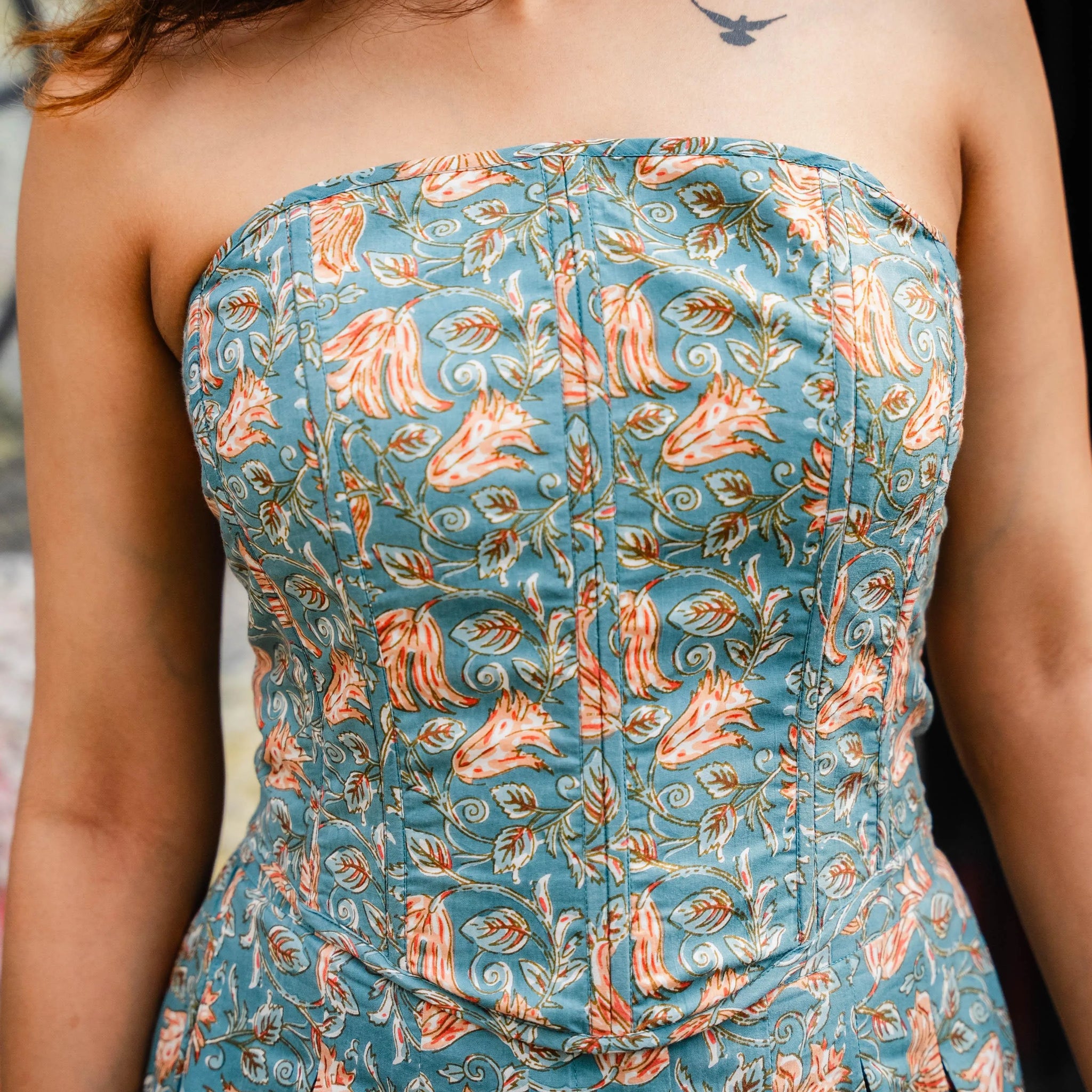 Grey Floral Corset Top - Odhanon