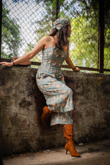 Grey Tie Up Bandana with floral corset co-Ord set