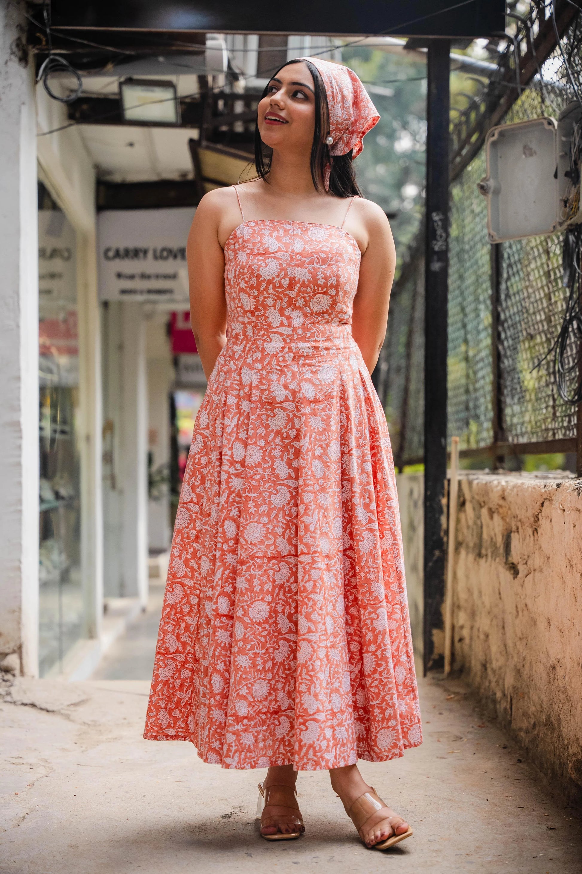 Peach Floral Corset Dress - Odhanon