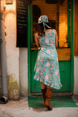 Green Floral Tie-Up Wrap Dress