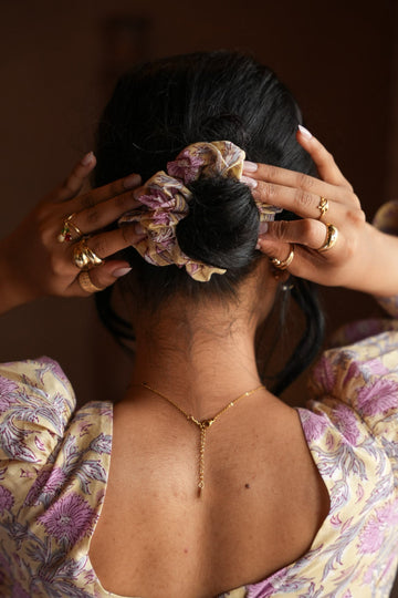 Yellow Pink Florals Scrunchie