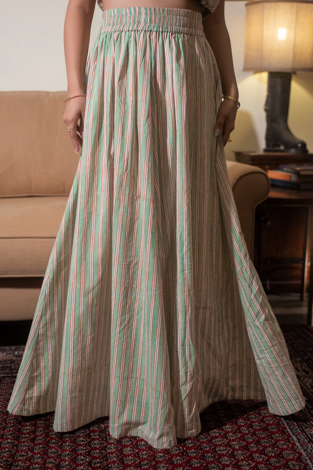 Green Striped Maxi Skirt