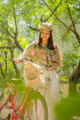 Green Floral Tie-Up Top