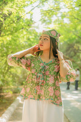 Green Floral Tie-Up Top