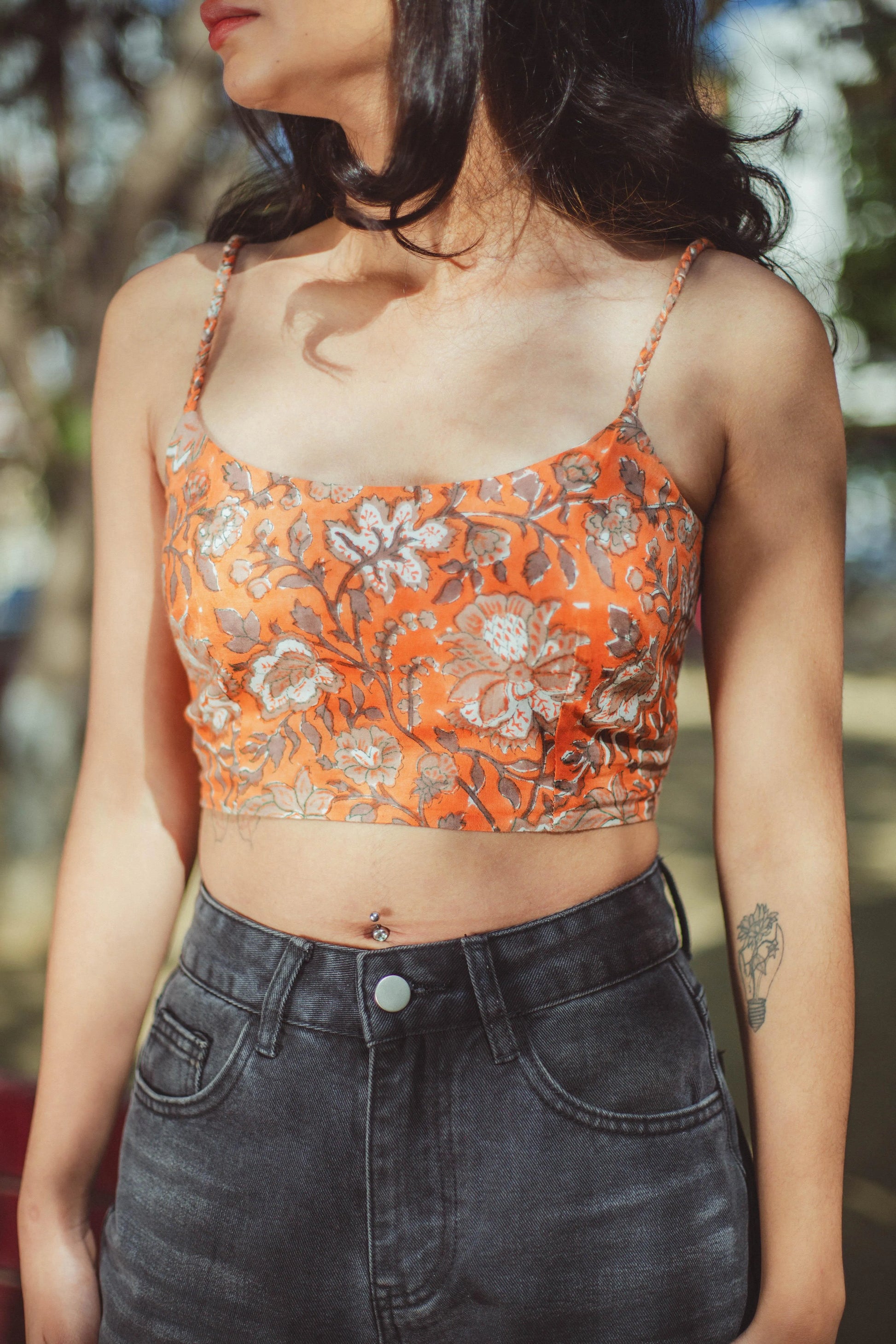 Green Floral Crop Top - Odhanon