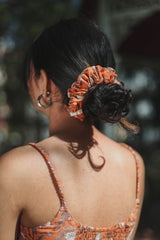 Orange Floral Printed Scrunchy