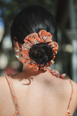 Orange Floral Printed Scrunchy