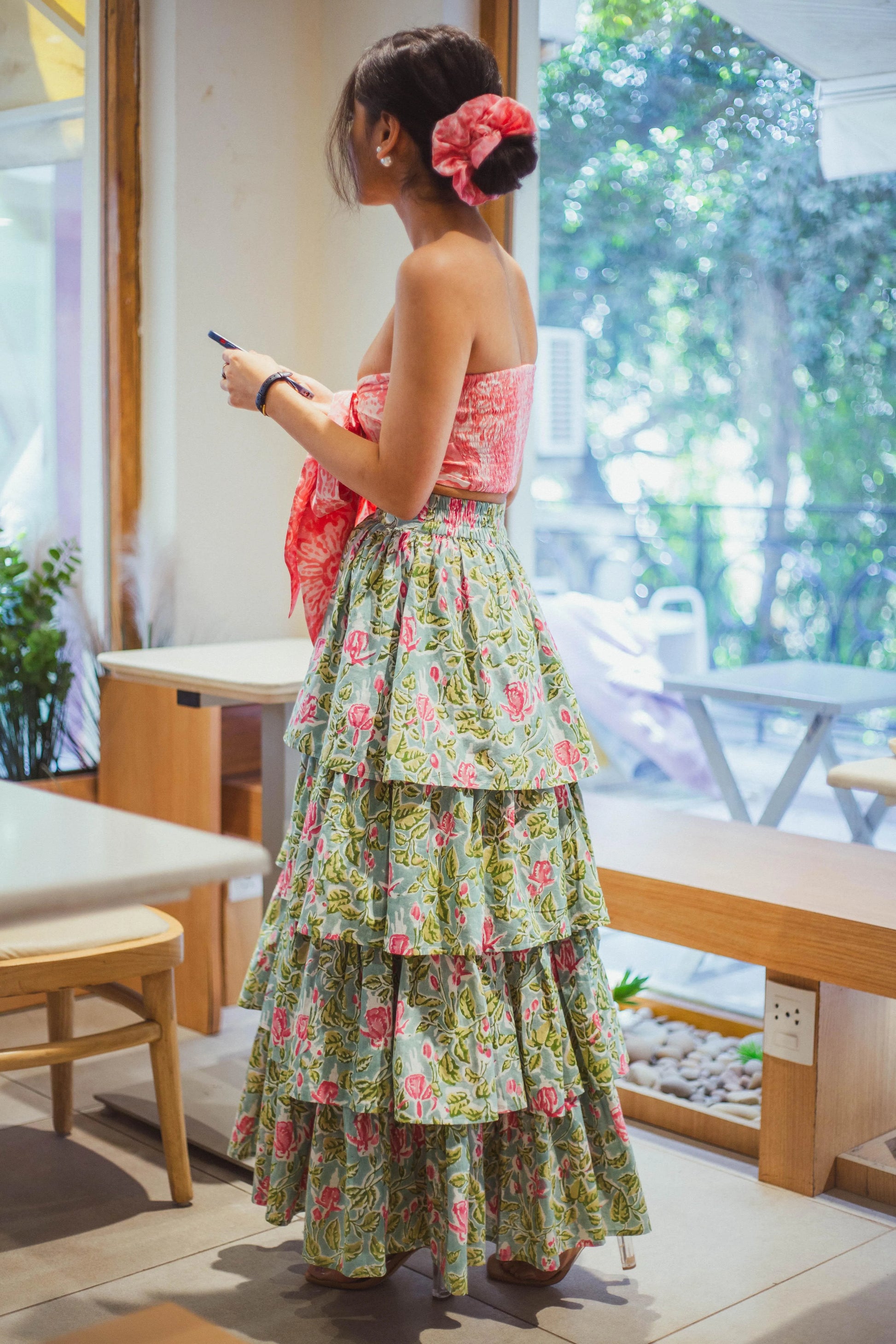 Bow Top and Floral Skirt - Odhanon