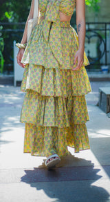 Green Printed Flared Skirt