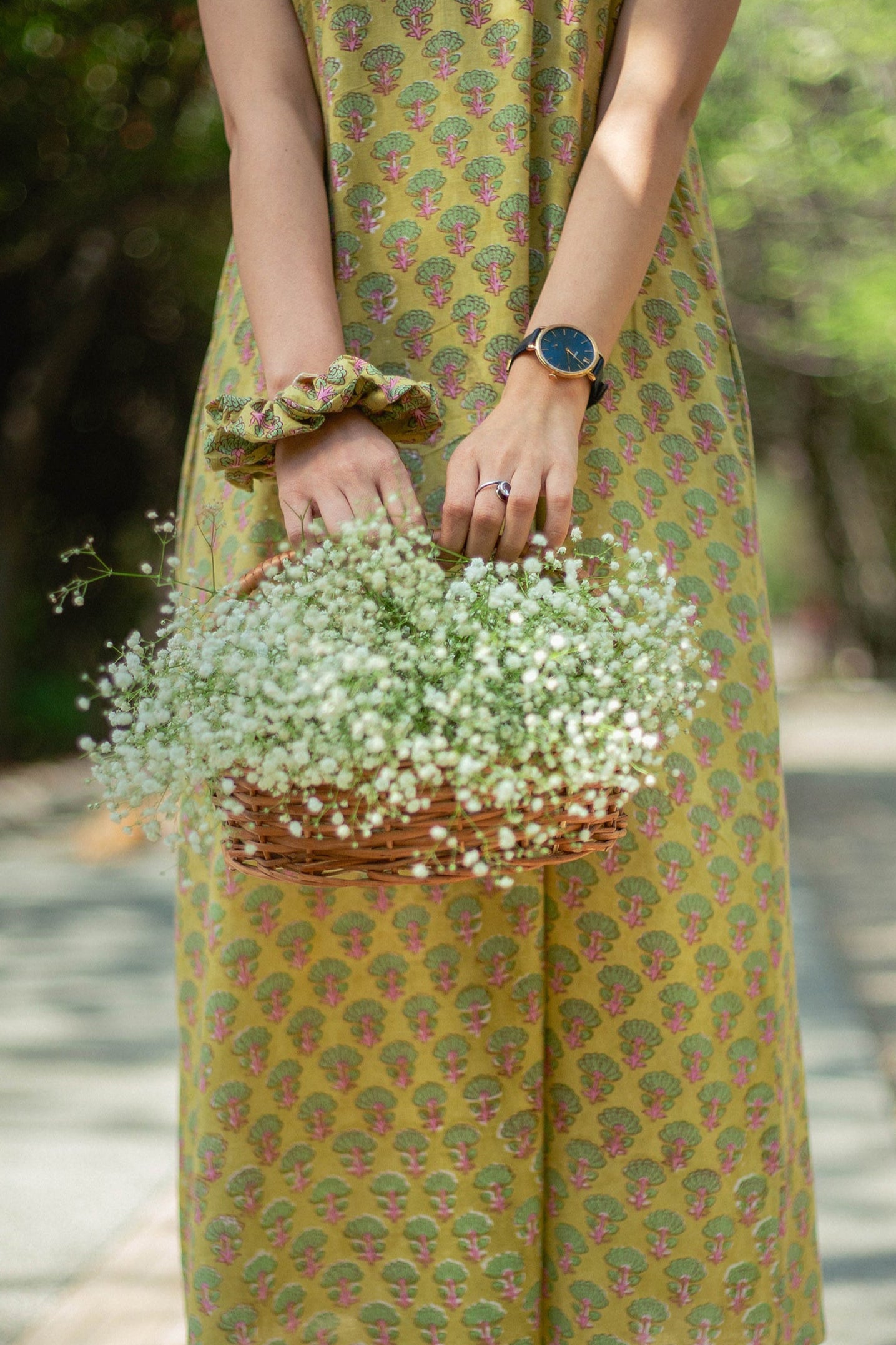 Floral Green Printed Scrunchy