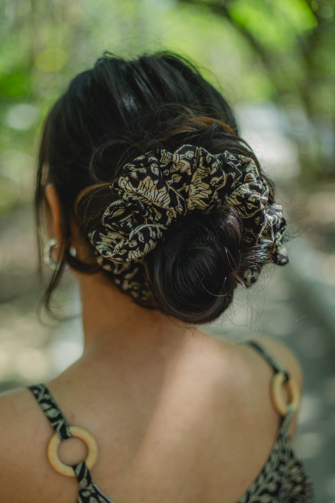 Black Handblock printed Scrunchy