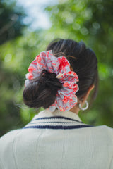 Hand Screen Pink Floral Scrunchie