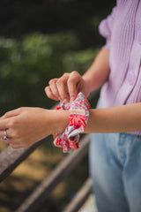 Hand Screen Pink Floral Scrunchie