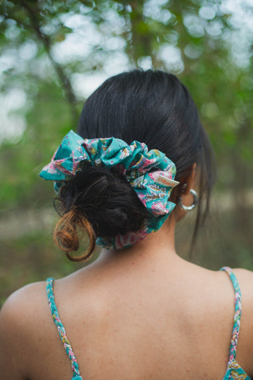 Sea Green Floral Hair Scrunchie