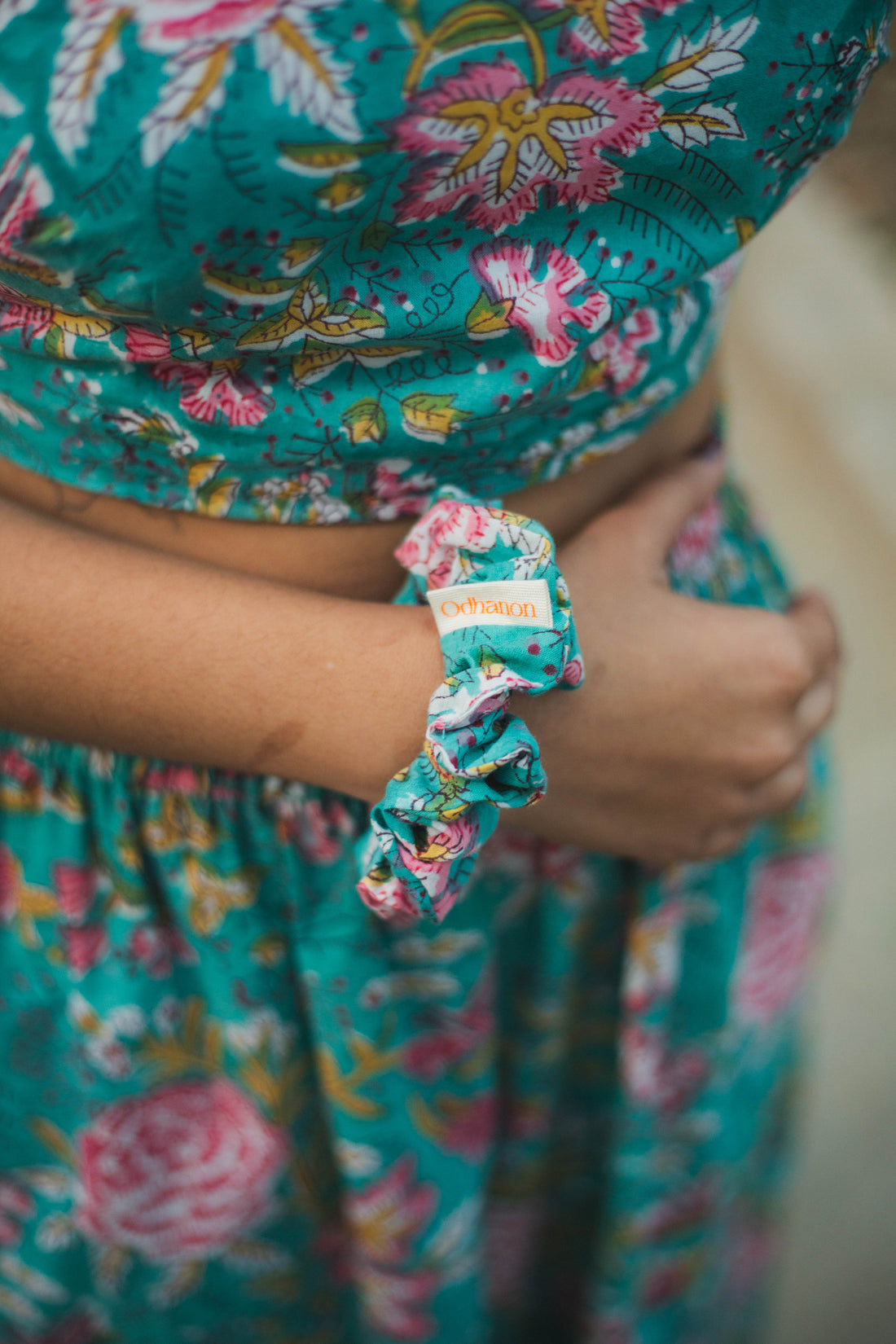 Sea Green Floral Hair Scrunchie