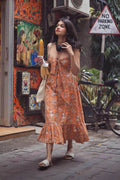 Green Florals Bow Dress - Odhanon